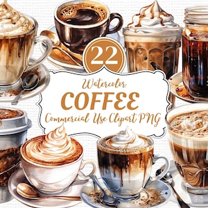 Cup of coffee Latte / Iced / Cappuccino mug png clipart - Watercolor graphics - 22 Individual Transparent coffee drinks images