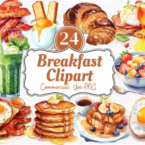 Breakfast Brunch Food Png Clipart graphics  - Watercolor bundle - 24 Individual Transparent breakfast images