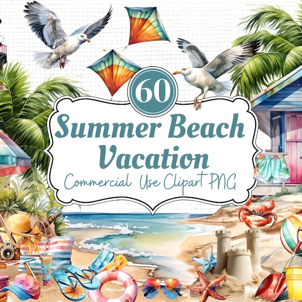 Seasonal Summer Fun Beach Vacation Png - Seasonal clipart collection - 60 Individual Transparent beach images, beach bag ocean swimsuit etc