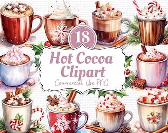 Watercolor Hot Cocoa Clipart: Christmas Holiday PNG Bundle (Digital Download)