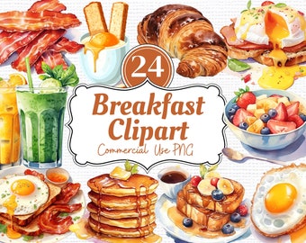 Breakfast Brunch Food Png Clipart graphics  - Watercolor bundle - 24 Individual Transparent breakfast images