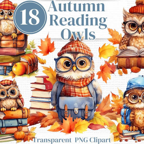 Niedliche Herbst Leseeule PNG Clipart - Aquarell Bücherwurm Art Design - Perfekt für Herbst Planer von Junk Journals.