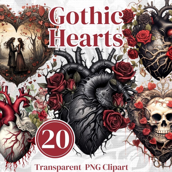 Gothic Anatomical Valentine Heart Png Clipart Bundle - Watercolor - Planners, Junk Journals, Scrapbook,  Invitation Cards, Stationary etc