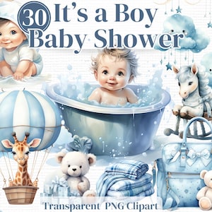 Its a Baby Boy Nursery Png Clipart- With Teddy Bears,  Boy 1st Birthday,  Watercolor Bundle -  Junk Journals Invitations Sublimation etc
