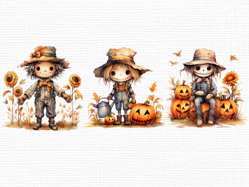 Cute Halloween Scarecrow PNG Clipart - Watercolor Clip Art Bundle ...