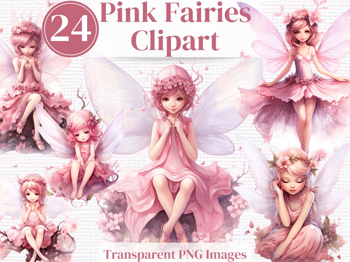 Pink Garden Fairy Clipart Bundle: Watercolor Pixie PNG Images (digital ...