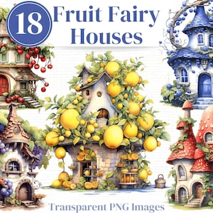 Fata della frutta / Pixie House PNG Clipart - Pacchetto pacchetto acquerello magico, Clipart per uso commerciale - Download istantaneo