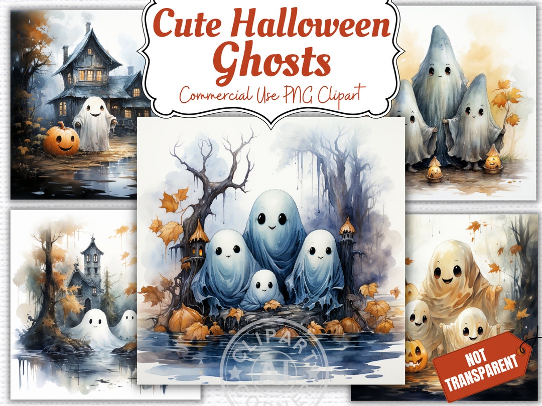 Cute Halloween Ghost Clipart Png Graphics - Watercolor Clipart Bundle ...