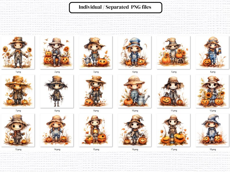 Cute Halloween Scarecrow PNG Clipart - Watercolor Clip Art Bundle ...