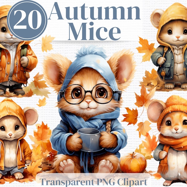 Autumn Mice Png Watercolor Clipart, Mouse Images for planners, tumblers, Nursery Wall art sublimation etc