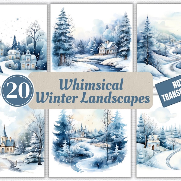 Winter Landscape Png Clipart - Christmas Watercolor bundle - For Junk Journals, Invitations, Sublimation, etc (NOT TRANSPARENT)