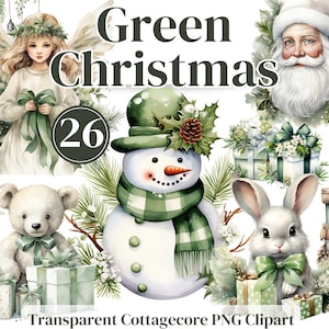Green Tis the season Christmas Png Clipart - Pacchetto invernale di Santa Cottagecore Acquerello - Diari spazzatura Inviti Sublimazione ecc