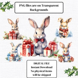 Christmas Bunny Rabbit PNG Clipart Winter Watercolor Bundle - Etsy