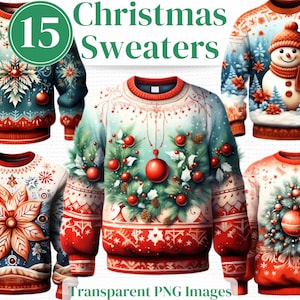 Ugly Christmas Sweater / Jumper Png - Festive Winter Watercolor Clipart bundle -  Junk Journals Invitations Sublimation etc