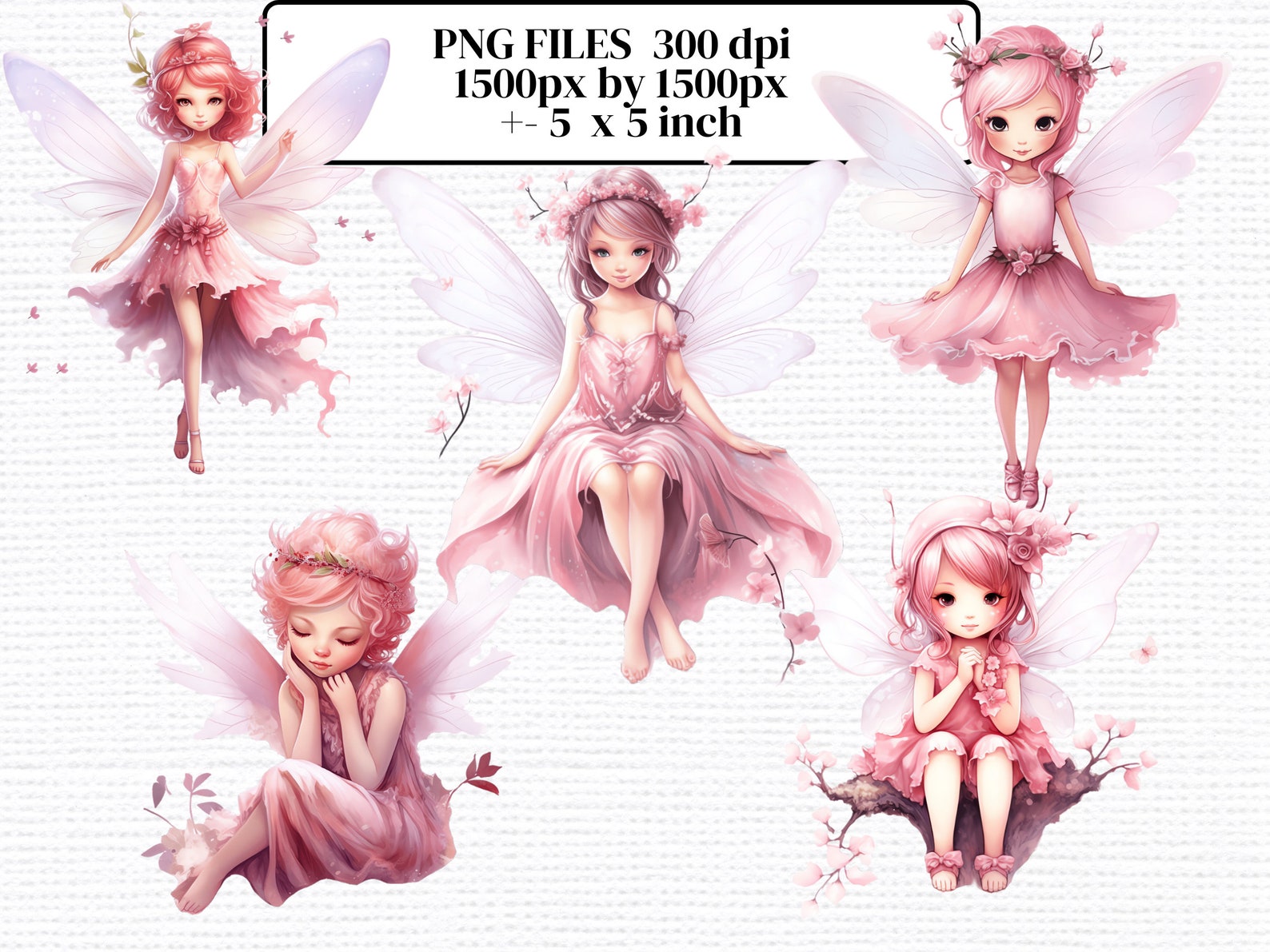 Pink Garden Fairy Clipart Bundle: Watercolor Pixie PNG Images (digital ...