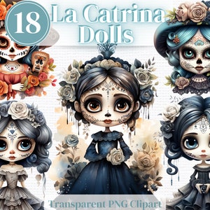 Catrina Calavera Sugar Skull PNG Clipart - Halloween Aquarell Bundle - Tag der Toten png , Sugar Skull girl doll png