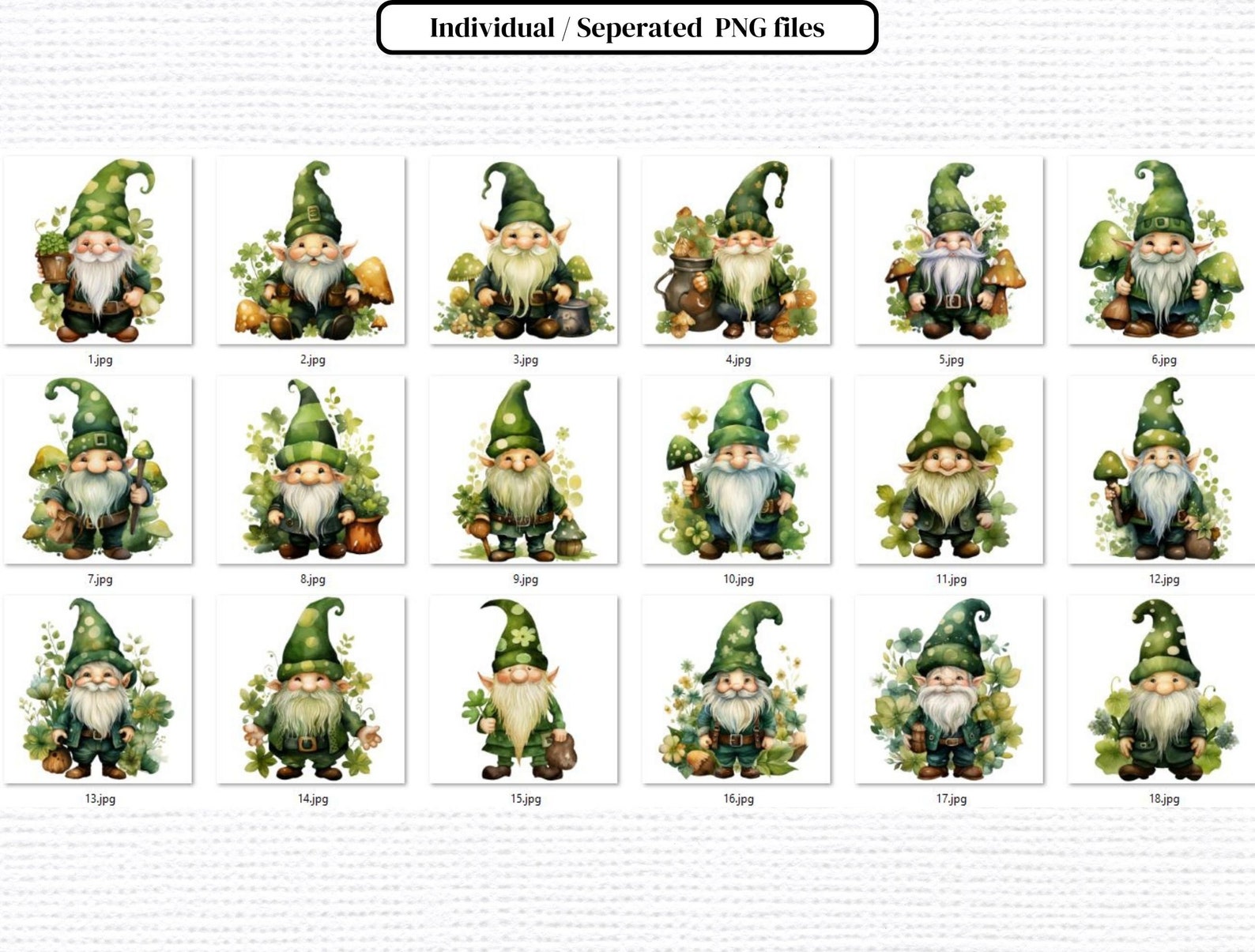 St Patricks Day Gnomes Watercolor Clipart Bundle (PNG Digital Download ...