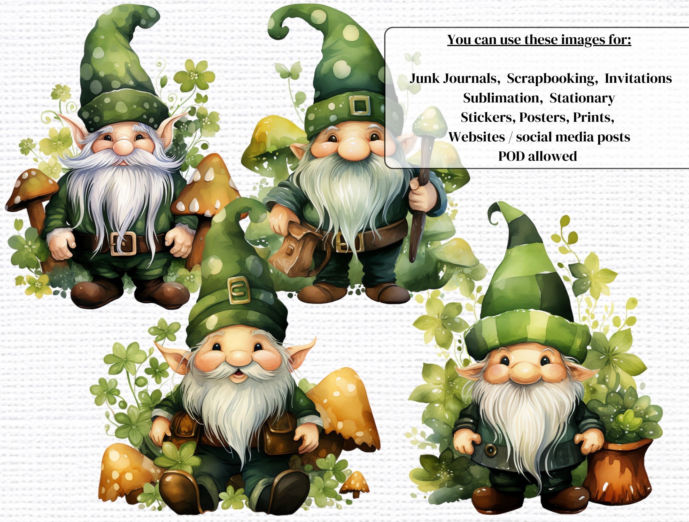 St Patricks Day Gnomes Watercolor Clipart Bundle (PNG Digital Download ...