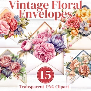Valentine Floral Envelop Png Clipart -POD Designs - Romantische aquarelbundel - Junk Journals, Scrapbook, Uitnodigingen, Sublimatie enz
