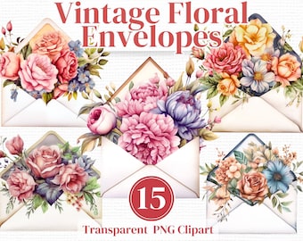 Valentine Floral Envelope Clipart: Watercolor PNG Bundle (Digital Download)