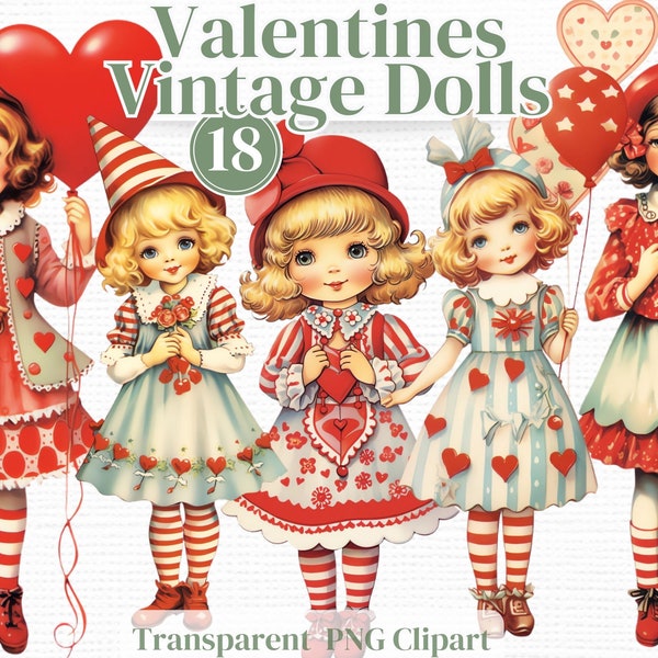 Valentines Paper Doll PNG Clipart - Watercolor Bundle - For Planners, Junk Journals, Scrapbook, Ephemera etc