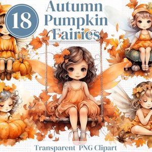 Autumn / Fall Pumpkin Fairy PNG Clipart - Watercolor Bundle  - Perfect for autumn planners of junk journals.