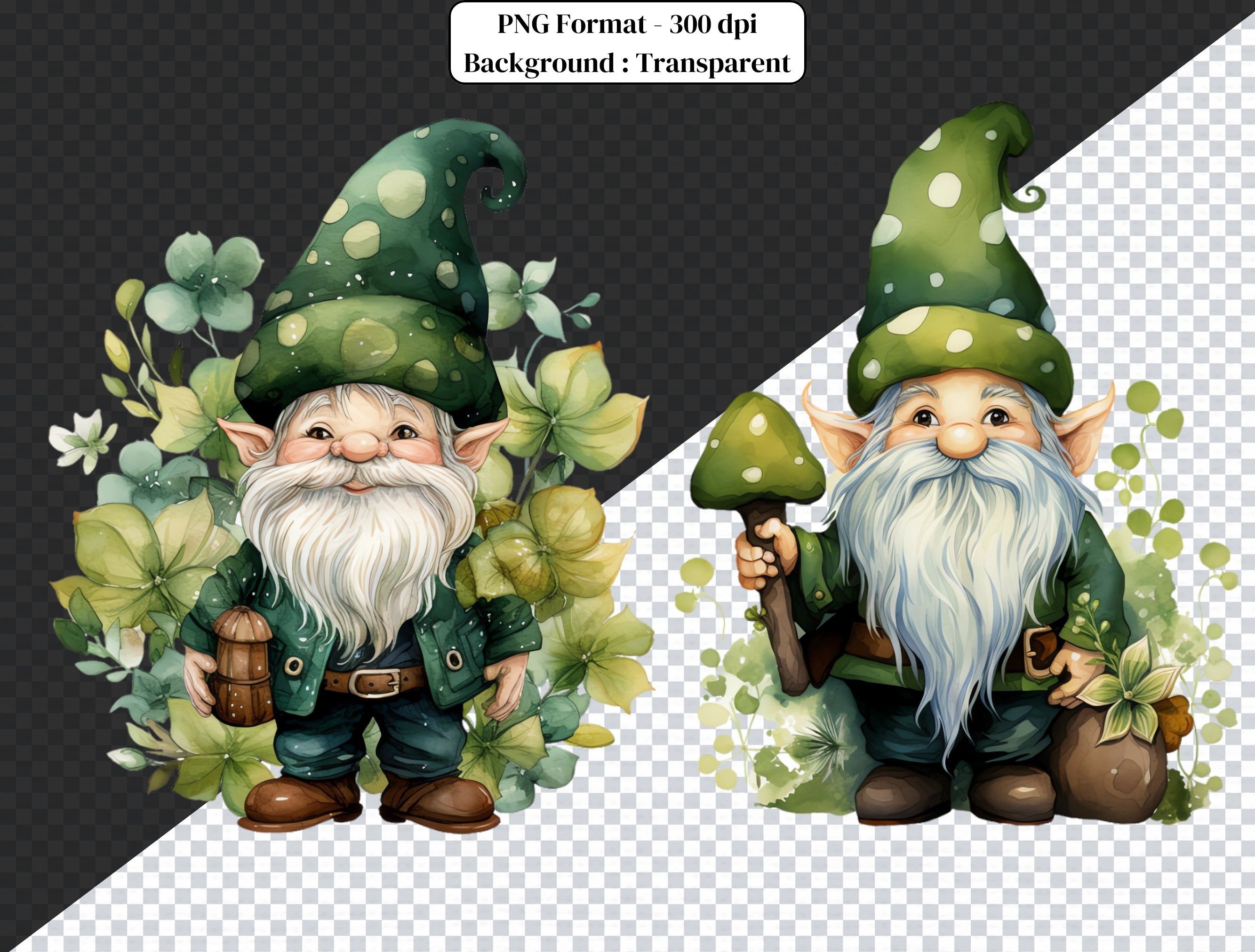 St Patricks Day Gnomes Watercolor Clipart Bundle (PNG Digital Download ...
