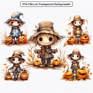 Cute Halloween Scarecrow PNG Clipart - Watercolor Clip Art Bundle ...