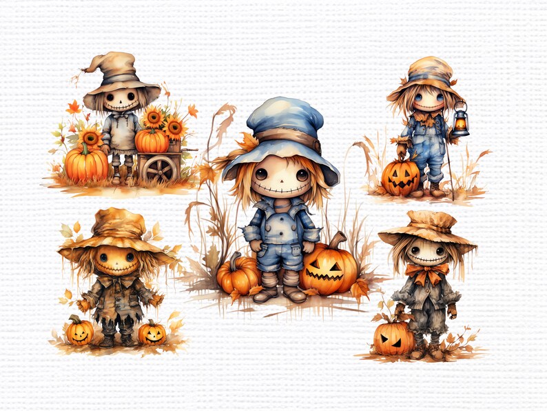 Cute Halloween Scarecrow PNG Clipart - Watercolor Clip Art Bundle ...