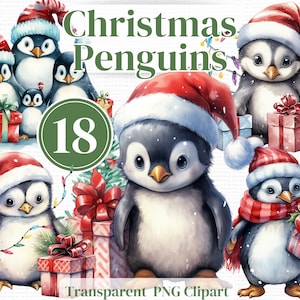 Kerstpinguïns Png Clipart - Aquarel Winterbundel - Voor ongewenste tijdschriften, uitnodigingen, sublimatie, kleine muurkunst enz