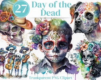 Mexican Day of the Dead Clipart Png - Watercolor Clipart Bundle - Dia De Los Muertos / Calavera / Sugar Skull Girl Png's