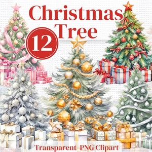 Watercolor Christmas Tree Clipart Bundle: Winter Holiday PNG (Digital Download)