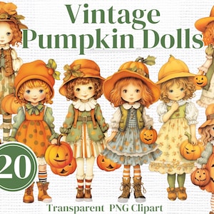 Vintage Autumn/ Fall Dolls Clipart Png - Fall Ephemera - Printable Watercolor Art perfect for Junk Journal, Scrapbook, Sublimation, etc