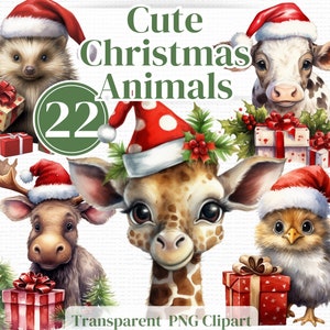 Schattige Baby Kerst Dieren Png Clipart - Aquarel Winterbundel - Voor ongewenste tijdschriften, uitnodigingen, sublimatie, kleine muurkunst enz
