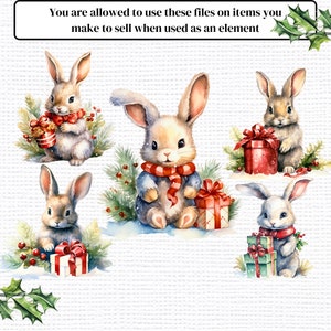 Christmas Bunny Rabbit PNG Clipart Winter Watercolor Bundle Perfect for ...