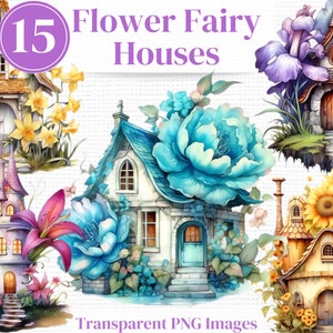 Fata dei fiori / Pixie House PNG Clipart - Pacchetto pacchetto acquerello magico, Clipart per uso commerciale - Download istantaneo
