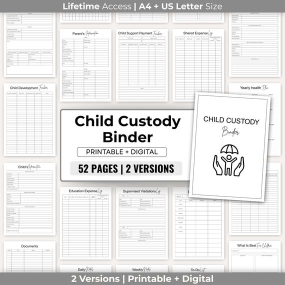 Child custody binder, Custody planner printable, Coparenting calendar, Single parent organizer, child support tracker