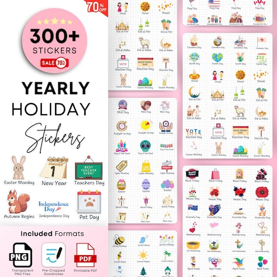 Holiday Digital Stickers, Seasonal Stickers, Holidays Stickers, Digital Planner Stickers, Pre-cropped Goodnotes Stickers, iPad Stickers, PNG