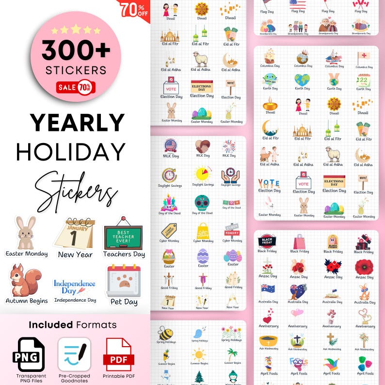 Holiday Digital Stickers, Seasonal Stickers, Holidays Stickers, Digital Planner Stickers, Pre-cropped Goodnotes Stickers, iPad Stickers, PNG image 1