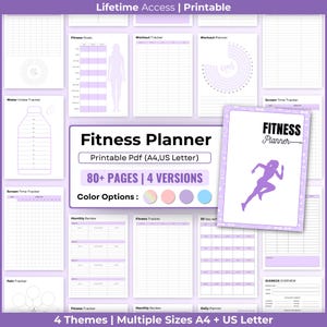 Printable Health and Fitness Planner Bundle, Fitness Journal, Diet, Workout Trackers, Meal planner, Weight Loss Journal, fitness organizer