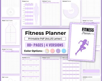 Printable Health and Fitness Planner Bundle, Fitness Journal, Diet, Workout Trackers, Meal planner, Weight Loss Journal, fitness organizer