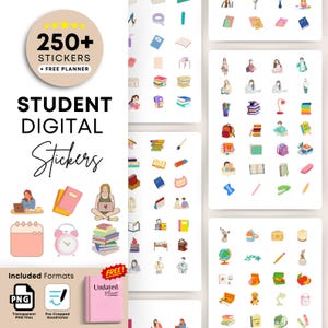 250+ Student Digital Stickers for GoodNotes and PNG | School & Study Stickers | Pre-Cropped + Free Digital Planner