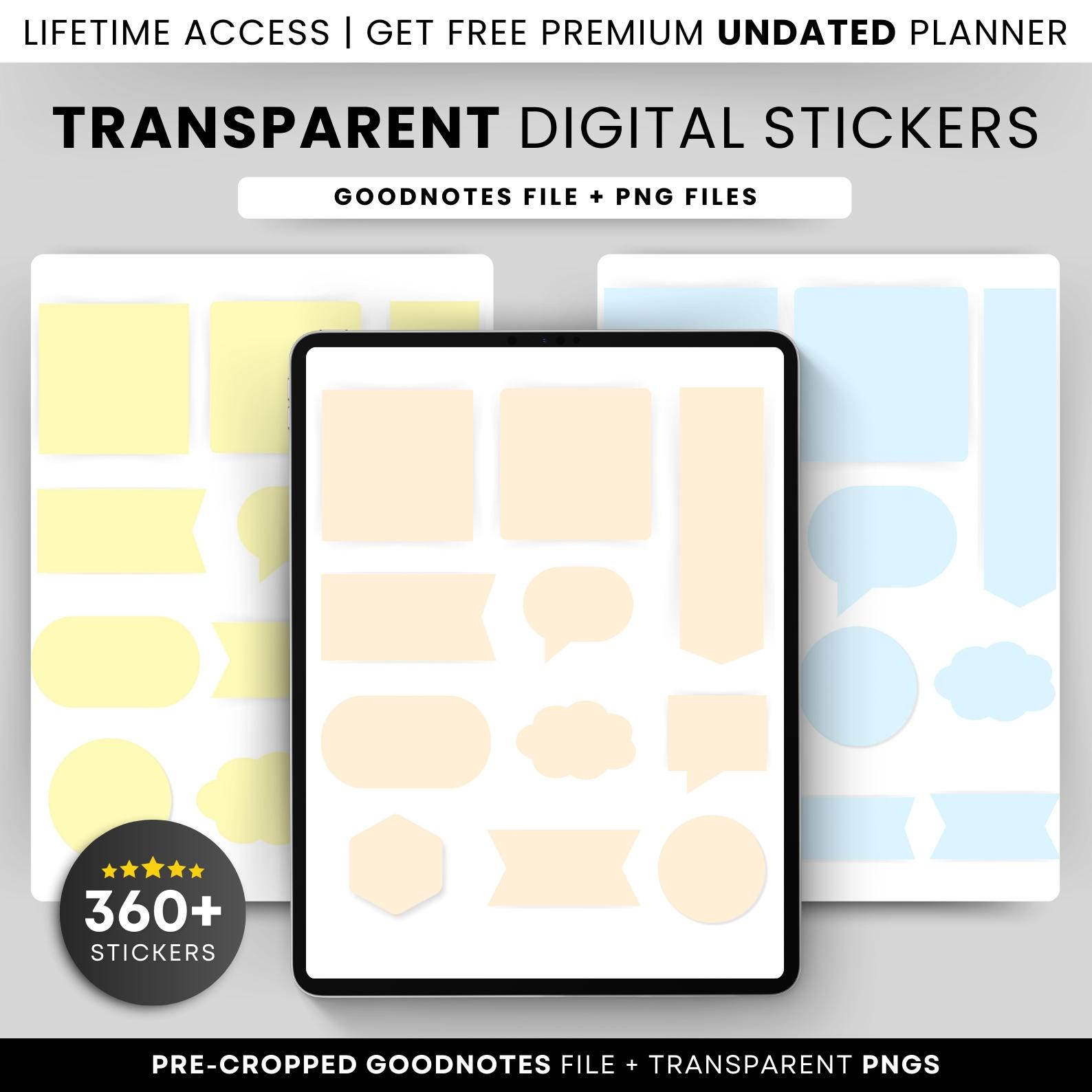 Transparent Digital Stickers for Goodnotes | 360+ Pastel Planner ...