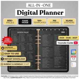 All-in-One Digital Planner 2025, 2026, 2027, Digital Planner, Digital Journal, Digital Goodnotes Template, Weekly, Daily Planner, Notability