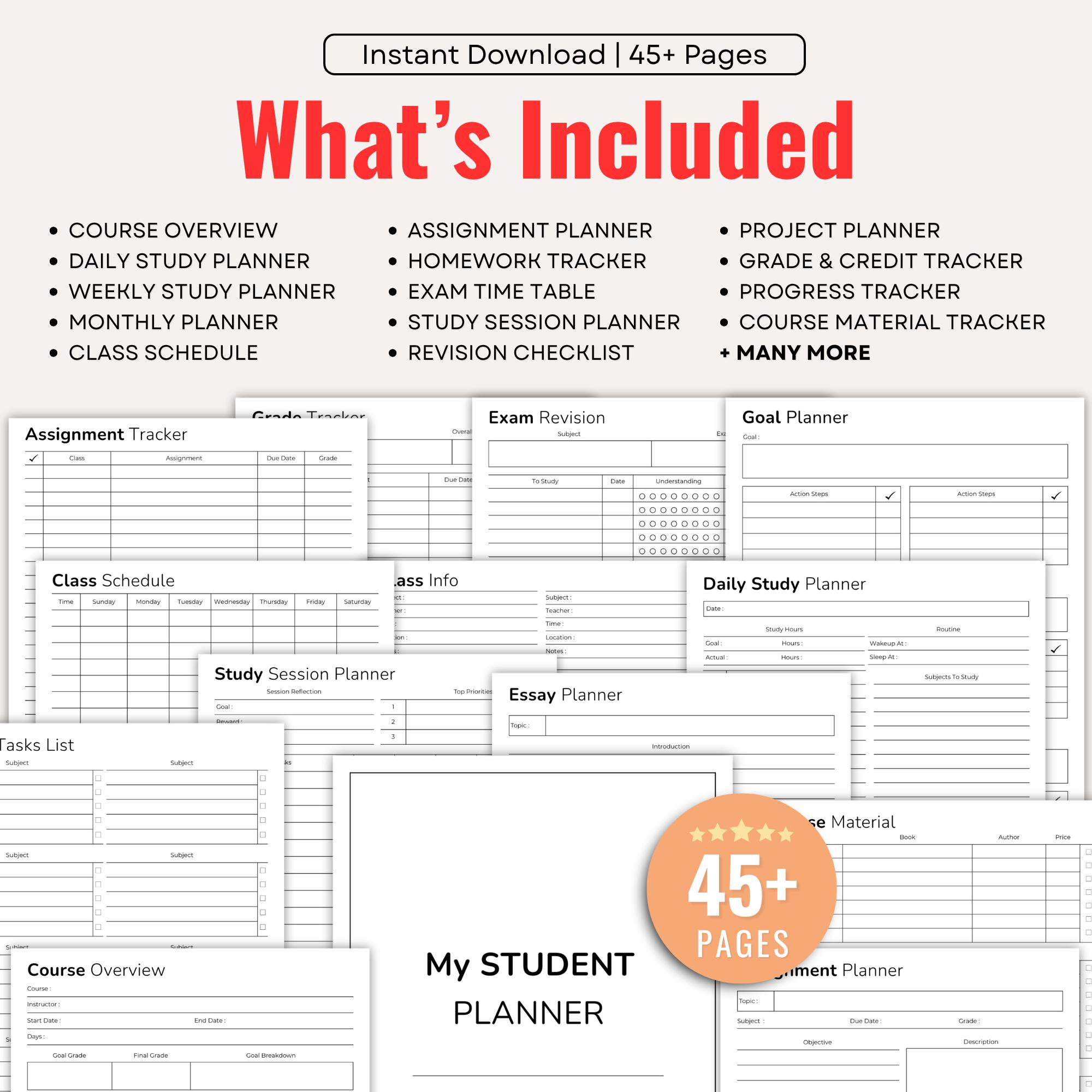Printable Planner, Printable Student Planner Bundle, Study Planner ...