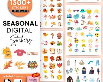 1300+ Seasonal Digital Stickers for GoodNotes & PNG | Aesthetic Planner Stickers | Pre-Cropped and Transparent | Free Undated Planner