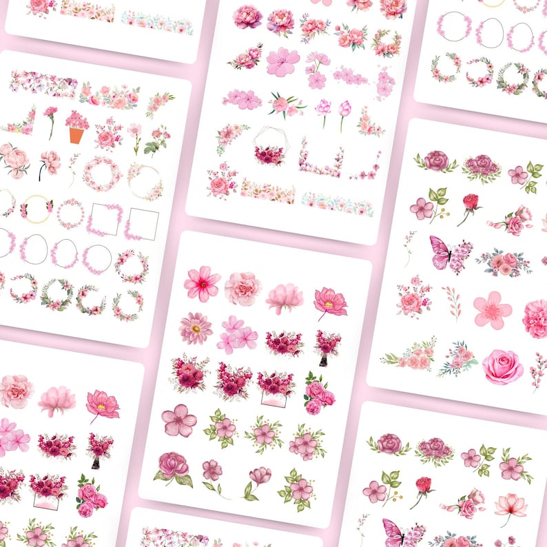 100+ Pink Flower Digital Stickers for Goodnotes & PNG | Aesthetic ...