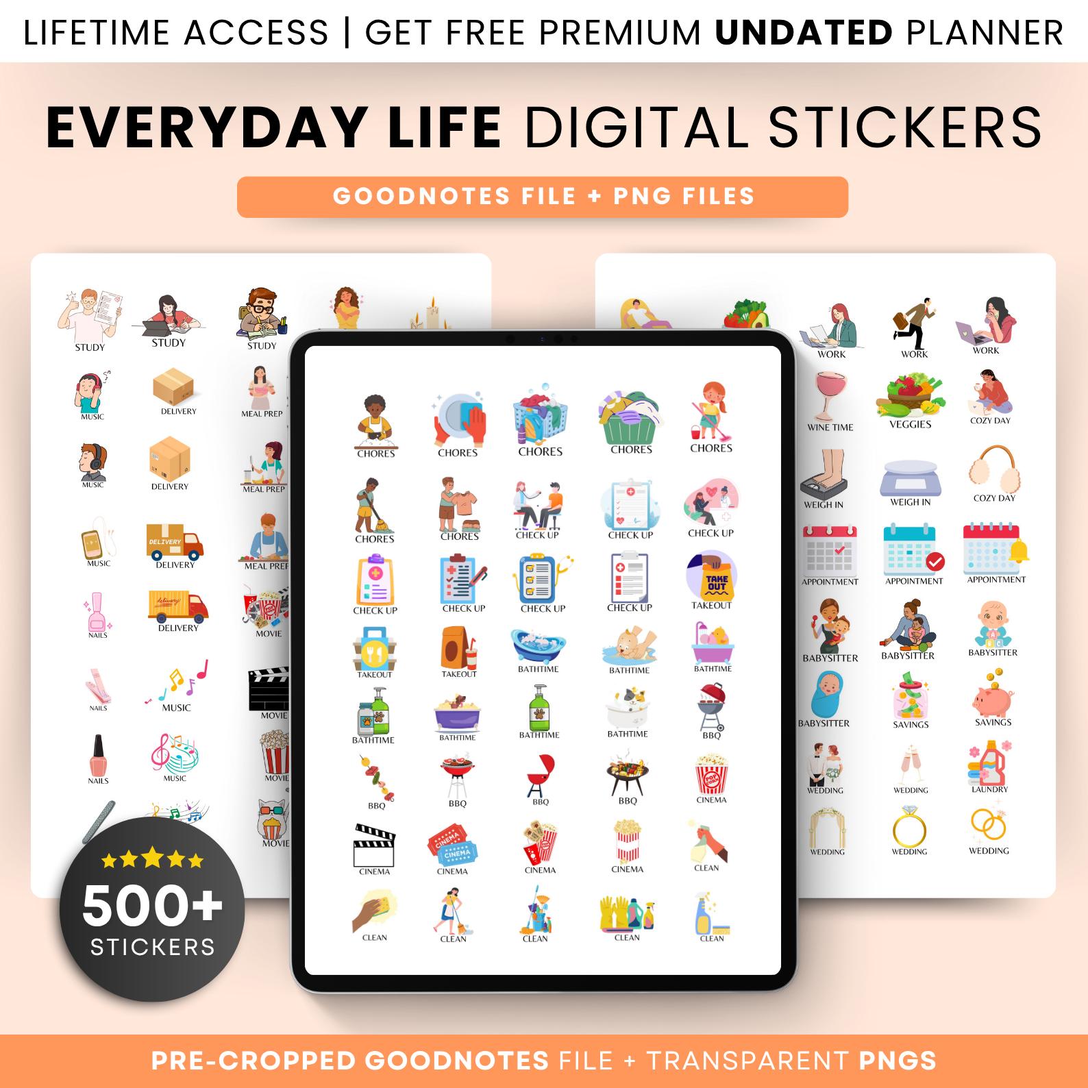 500+ Everyday Digital Stickers for Goodnotes | Pre-cropped PNG Stickers ...