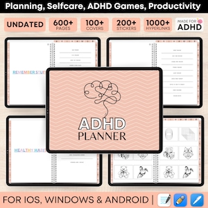 Planificador digital de TDAH, Planificador digital sin fecha, Planificador de TDAH, Planificador de iPad, Planificador GoodNotes, Planificador de TDAH para adultos, Planificador diario y semanal de TDAH