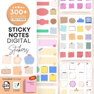300+ Sticky Notes Digital Stickers for Goodnotes  PNG | Pre-Cropped, Transparent Digital Stickers for Planner, Journal & Scrapbooking